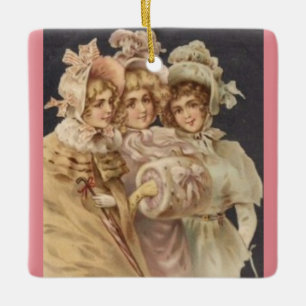Antikes rosa viktorianisches Weihnachtsbaum-Orname Keramikornament