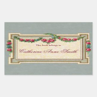 Antikes Rose-Gerahmtes Buchzeichen Rechteckiger Aufkleber