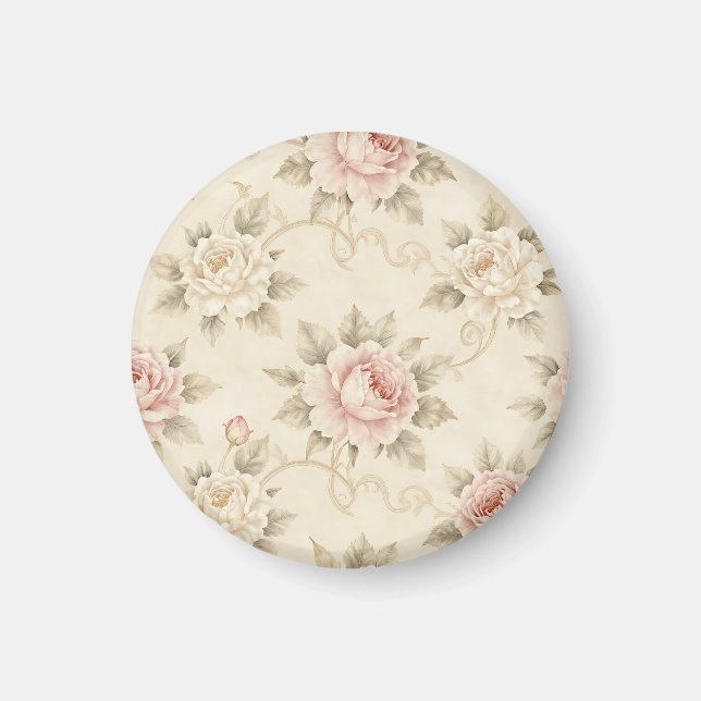 Antikes Rosendamask-Blumenmuster Magnet (Vorne)