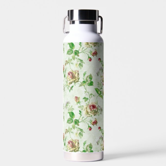 Antikes Rosenmuster in Rosa Trinkflasche (Vorne)
