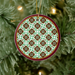Antikes Rot Grün Weiß Barcelona Floral Keramik Ornament