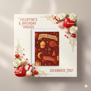 Antikes Rot Himmlischer Geburtstag Valentinstag Feiertagskarte