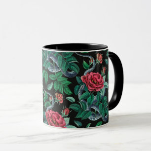 Antikes Rot-Rosen- und Schlangenmuster Tasse
