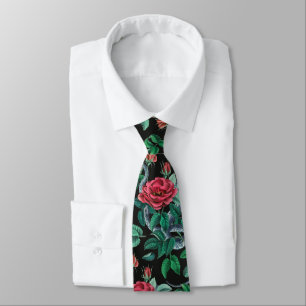 Antikes Roter-Rosen- und Schlangenmuster Krawatte