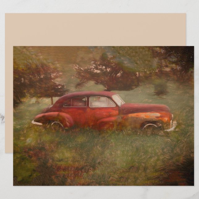 Antikes rotes Auto, antike alte rustikale Retro-Ku (Vorne/Hinten)