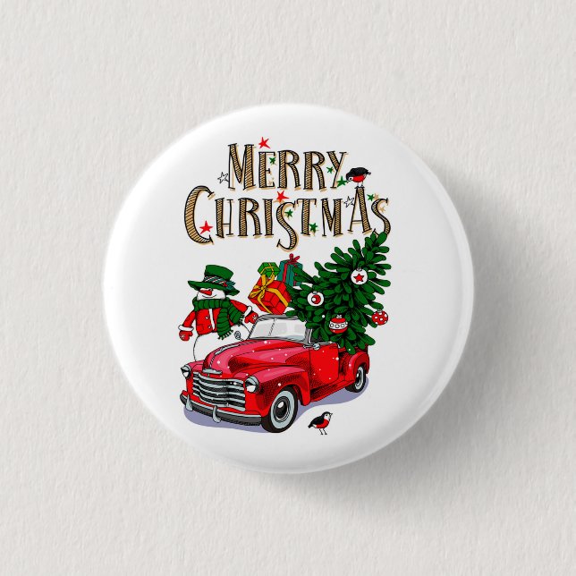 Antikes rotes Auto Weihnachten Button (Vorderseite)