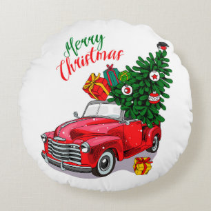 Antikes rotes Auto Weihnachten Rundes Kissen