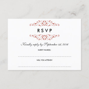 Antikes Rotes Blüh Hochzeit RSVP Karte