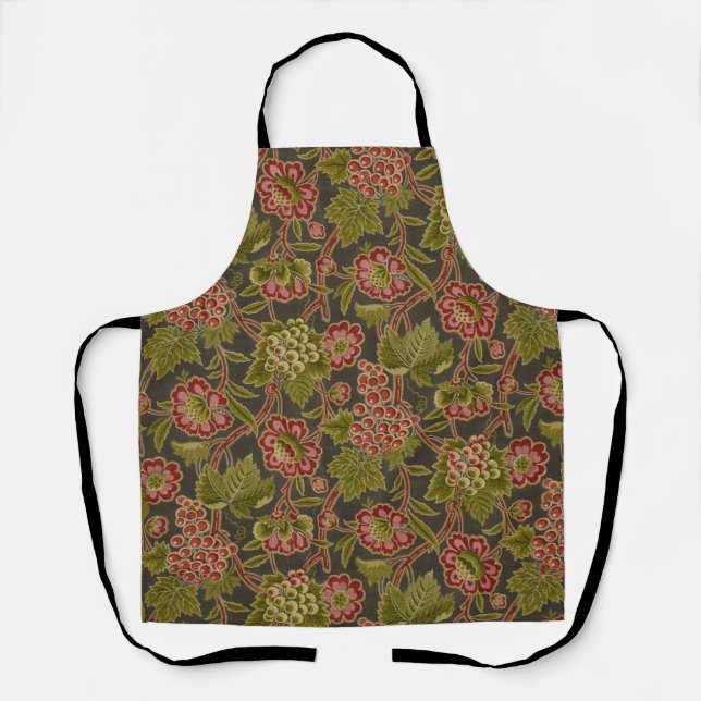 Antikes rotes Blumen- und Trauben-Botanikmuster Schürze (Vorderseite)