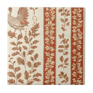 Antikes rotes Farmhouse-Huhn Botanisches Muster Fliese