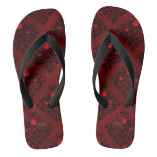 Antikes rotes gotisches Rosen-Damaskus-Muster Flip Flops