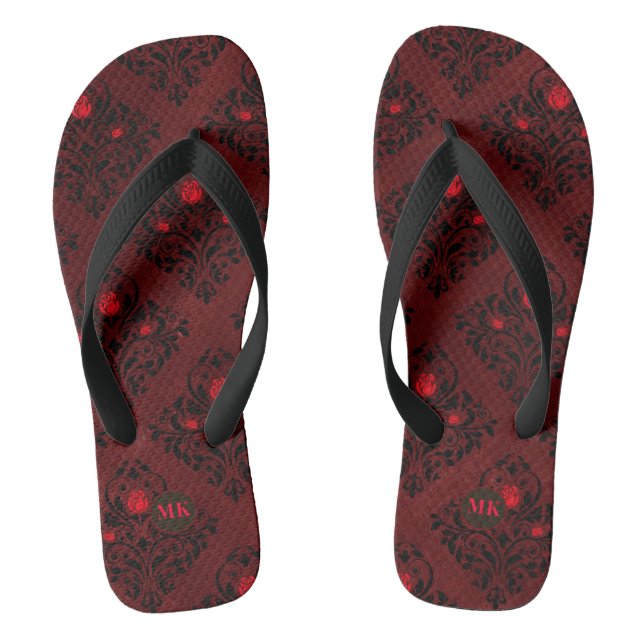 Antikes rotes gotisches Rosen-Damaskus-Muster Flip Flops (Fußbett)