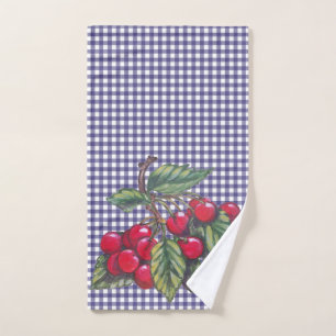 Antikes rotes Kirschblau-Gingham-Landküche Handtuch