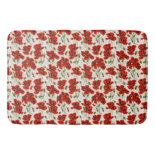 Antikes rotes Mohnblumen-Blumenmuster Botanische K Badematte