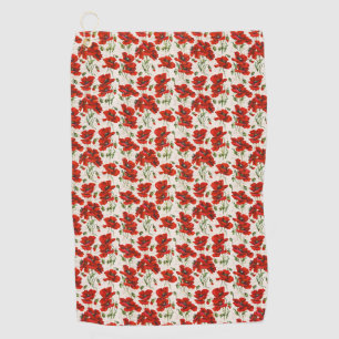 Antikes rotes Mohnblumen-Blumenmuster Botanische K Golfhandtuch