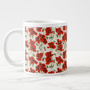 Antikes rotes Mohnblumen-Blumenmuster Botanische K Jumbo-Tasse