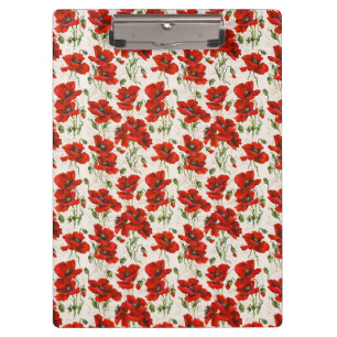 Antikes rotes Mohnblumen-Blumenmuster Botanische K Klemmbrett