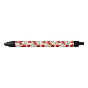 Antikes rotes Mohnblumen-Blumenmuster Botanische K Kugelschreiber