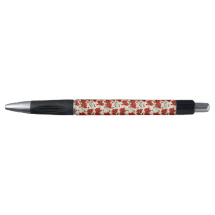Antikes rotes Mohnblumen-Blumenmuster Botanische K Kugelschreiber
