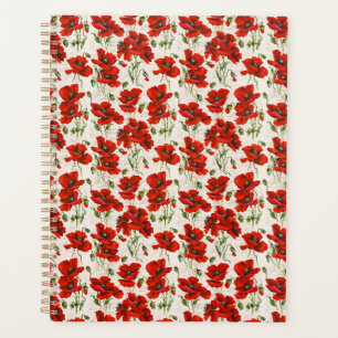 Antikes rotes Mohnblumen-Blumenmuster Botanische K Planer