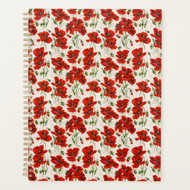 Antikes rotes Mohnblumen-Blumenmuster Botanische K Planer (Vorderseite)