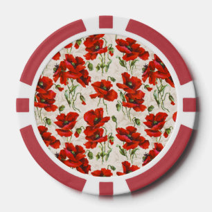 Antikes rotes Mohnblumen-Blumenmuster Botanische K Pokerchips