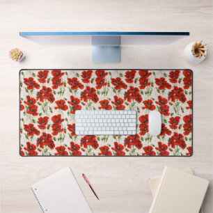 Antikes rotes Mohnblumen-Blumenmuster Botanische K Schreibtischunterlage
