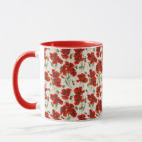 Antikes rotes Mohnblumen-Blumenmuster Botanische K