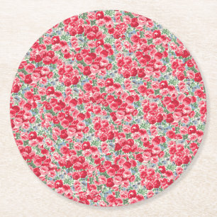 Antikes rotes Rosen-Blumenmuster Runder Pappuntersetzer