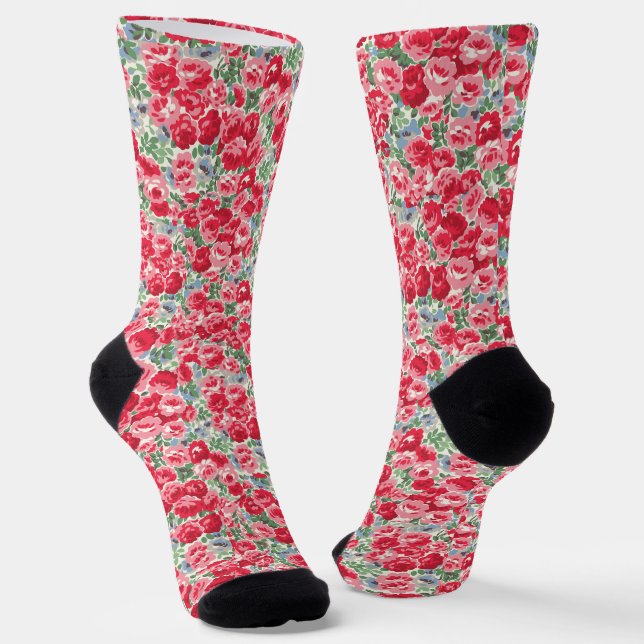 Antikes rotes Rosen-Blumenmuster Socken (Gewinkelt)