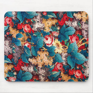 Antikes rotes Rosen- und Flieder-Blumenmuster Mousepad