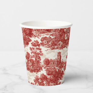 Antikes rotes Toile-Landschaft-Naturmuster Pappbecher