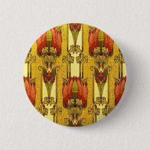 Antikes rotes Tulpen-Blumenmuster im Jugendstil Button