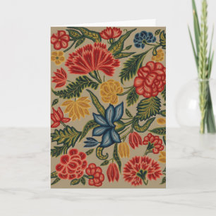Antikes rotes und goldenes Crewel-Blumenmuster Feiertagskarte