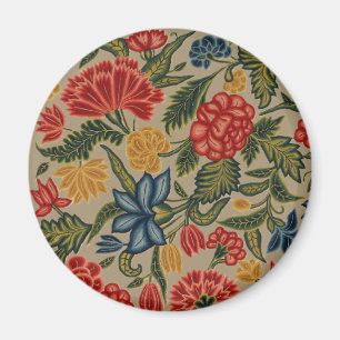 Antikes rotes und goldenes Crewel-Blumenmuster Magnet