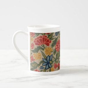 Antikes rotes und goldenes Crewel-Blumenmuster Prozellantasse