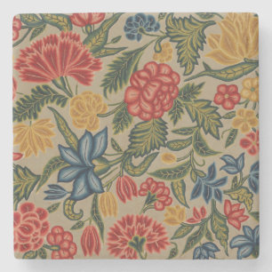 Antikes rotes und goldenes Crewel-Blumenmuster Steinuntersetzer