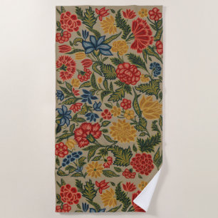 Antikes rotes und goldenes Crewel-Blumenmuster Strandtuch