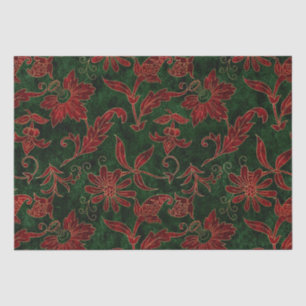 Antikes rotes und grünes florales Weihnachtsvelour Seidenpapier