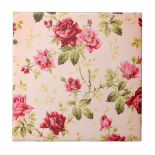 Antikes rotes und rosa Rosen-Blumenmuster Fliese