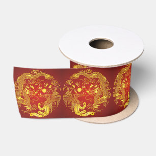 Antikes Rotgold-Drache-Phönix Chinesische Hochzeit Satinband