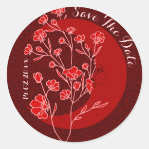 Antikes Rubinrot Art Nouveau Mond Save The Date Runder Aufkleber