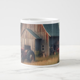 Antikes rustikales Bauernhaus und alte Traktoren Jumbo-Tasse