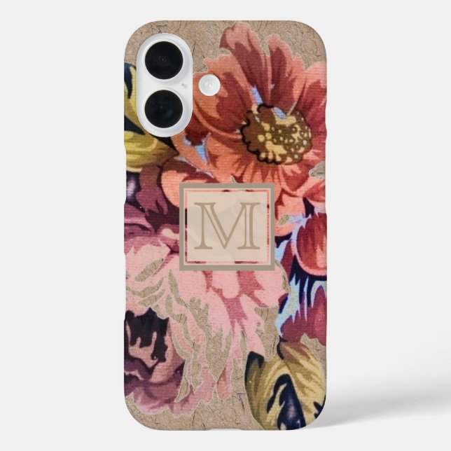 Antikes rustikales Blumenmonogramm iPhone 16 Hülle (Rückseite)