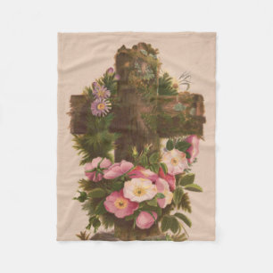 Antikes rustikales Kreuz, Wilde Rosen, Osterkarte, Fleecedecke