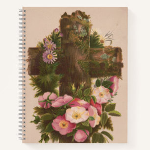 Antikes rustikales Kreuz, Wilde Rosen, Osterkarte, Notizbuch