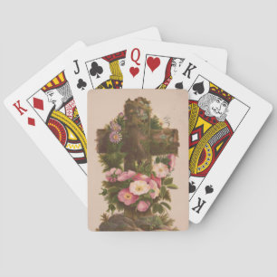 Antikes rustikales Kreuz, Wilde Rosen, Osterkarte, Spielkarten