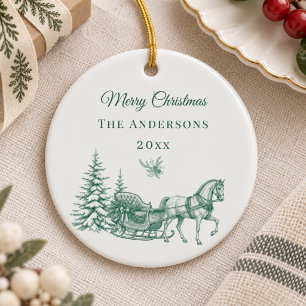 Antikes Sagen-Grün-Christmas-Toile-Pferdeschlitten Keramik Ornament