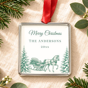 Antikes Sagen-Grün-Christmas-Toile-Pferdeschlitten Ornament Aus Metall
