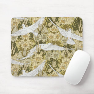 Antikes Salbeigrün Taube & Lilie Blumenmuster Mousepad
